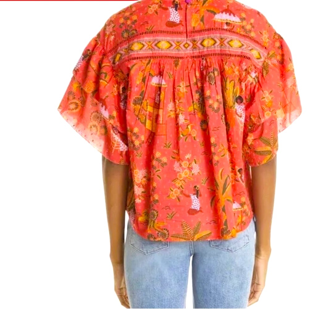 FARM Rio Secret Garden Ruffled Short-Sleeve Blouse-S - Picture 4 of 12